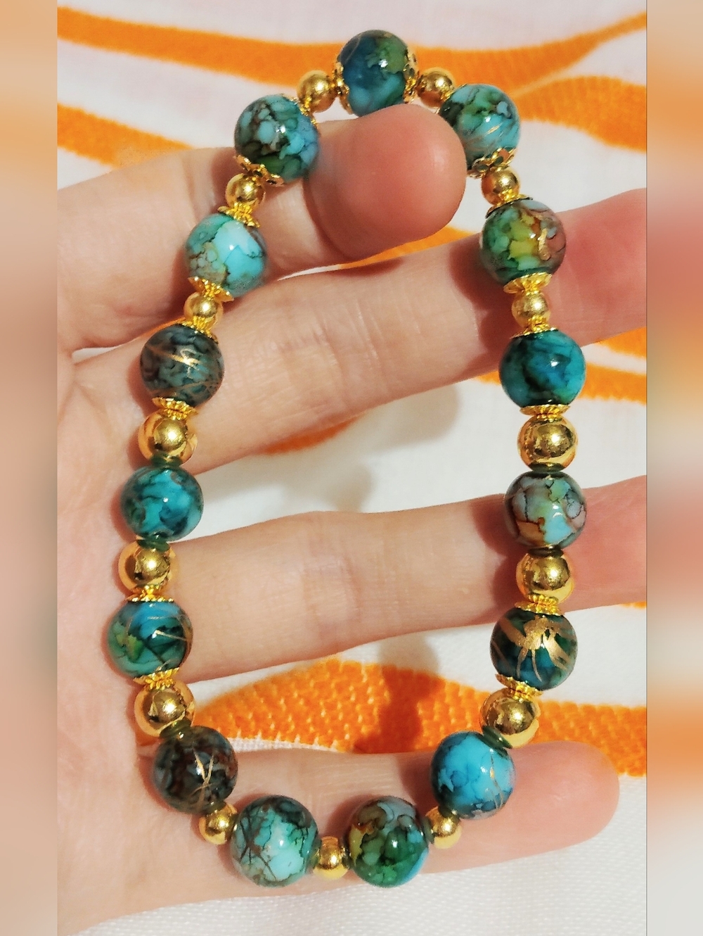 Handmade Glass Bracelet. Cyan Mix. Size 7''